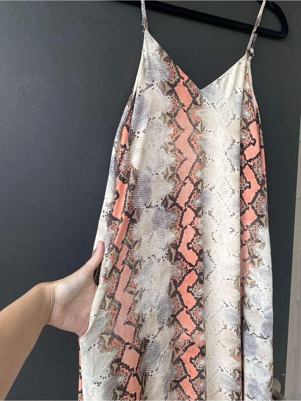 Snake-Print Slip Maxi Dress in Coral and Cream - Picture 5 of 6